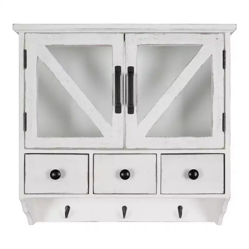 21" x 6" x 20" Hutchins Decorative Rustic Wood Wall Cabinet White - Kate & Laurel All Things Decor: Magnetic Glass Doors Storage