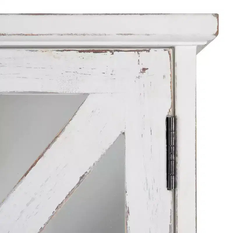 Armoire Murale Décorative Rustique en Bois avec Portes en Verre Magnétiques Blanches