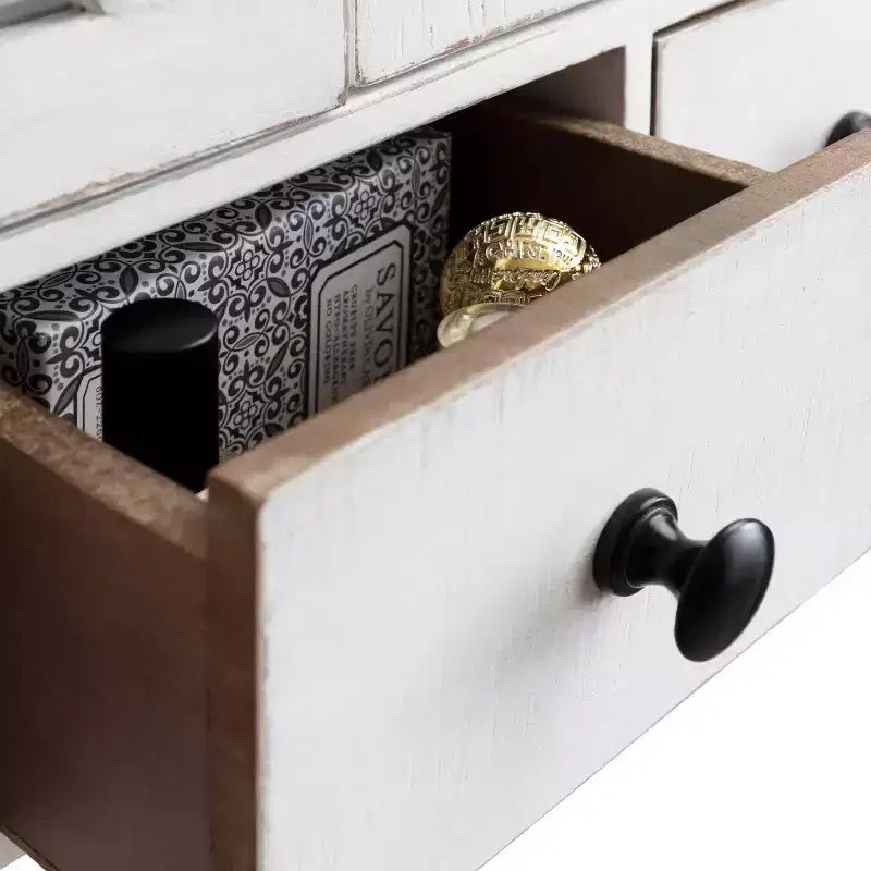 Armoire Murale Décorative Rustique en Bois avec Portes en Verre Magnétiques Blanches