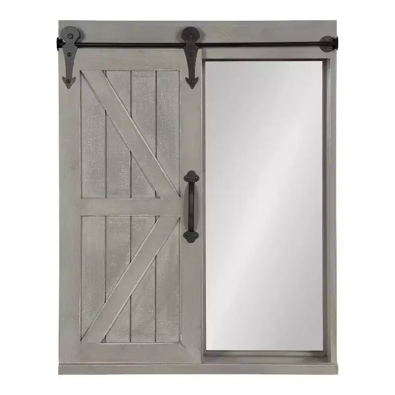 Decorative Wood Wall Storage Cabinet with Vanity Mirror Rustic Gray - Kate & Laurel All Things Decor: 3-Tier Floating Shelf No Assembly Required