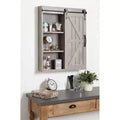 Meuble Mural de Rangement en Bois avec Miroir de Coiffeuse Gris Rustique Étagère Flottante à 3 Niveaux