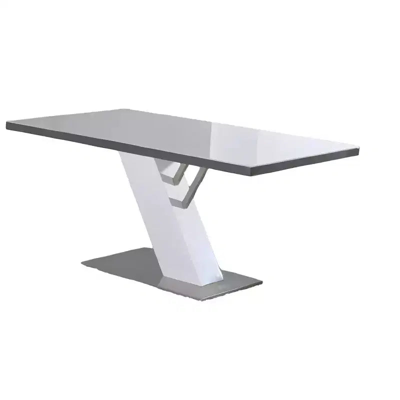 Table de salle à manger avec base en piédestal en bois et métal blanc et argenté