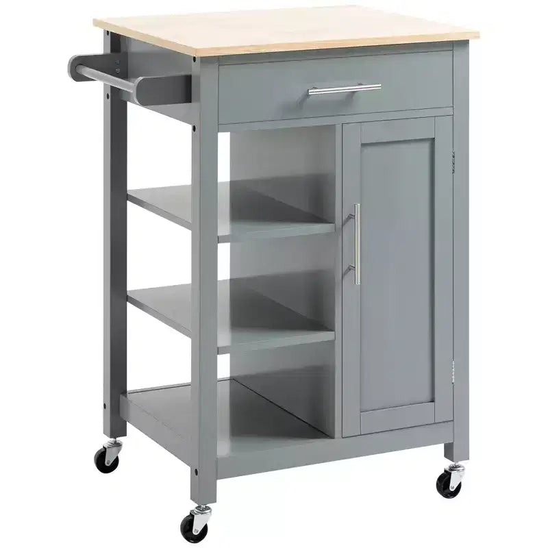 Kitchen Island Cart Rolling Kitchen Island with Storage Shelf Solid Wood Top Drawer for Dining Room