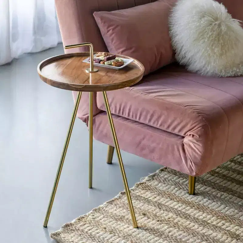 Table d'appoint mi-siècle en bois et métal avec pieds inclinés