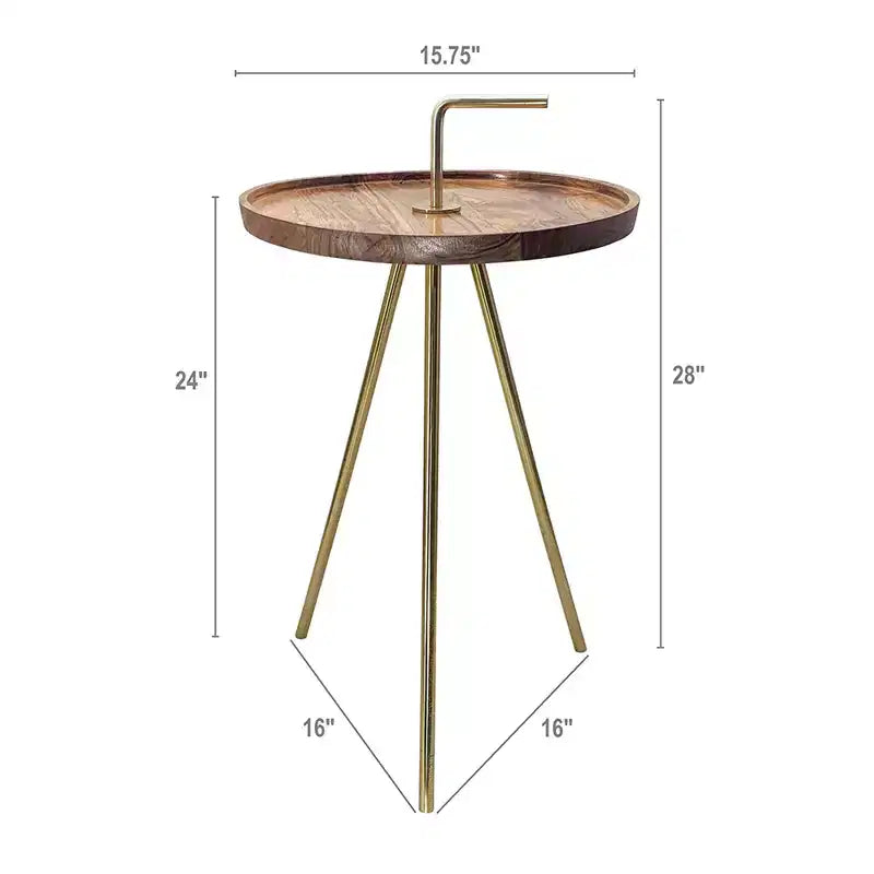 Table d'appoint mi-siècle en bois et métal avec pieds inclinés