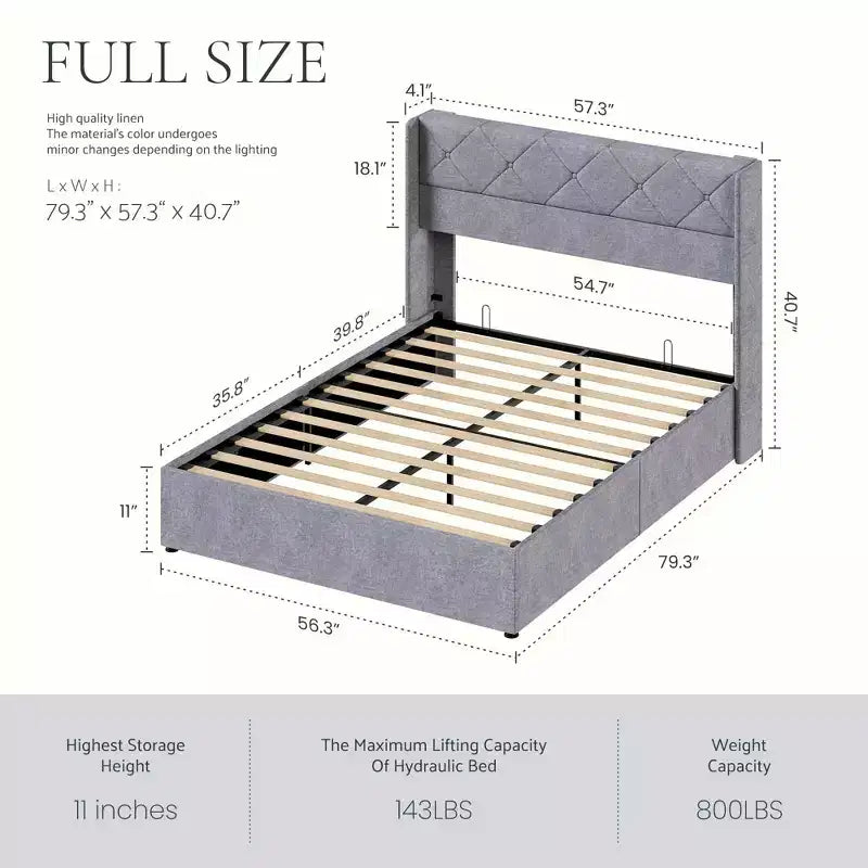 Lit de rangement relevable silencieux Structure robuste Tête de lit ailée élégante