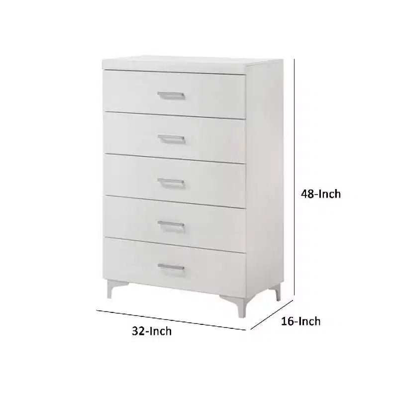 Commode 5 tiroirs et cadre en bois blanc