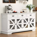 Modern Farmhouse Buffet Cabinet with 3 Drawers 63 Kitchen Storage Sideboard with Rustic Barn Doors & Adjustable Shelves - White