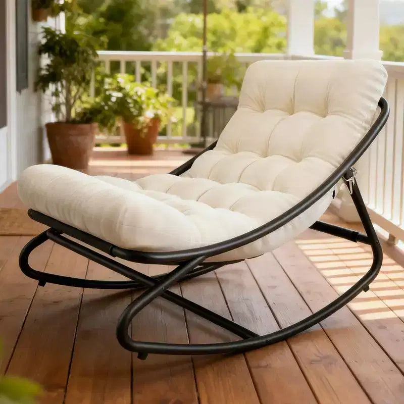 Modern Rocking Chair for Adults Oversized Egg Chair with Adjustable Tilt & Removable Cushion Upholstered Rocker Chair for Living Room Patio