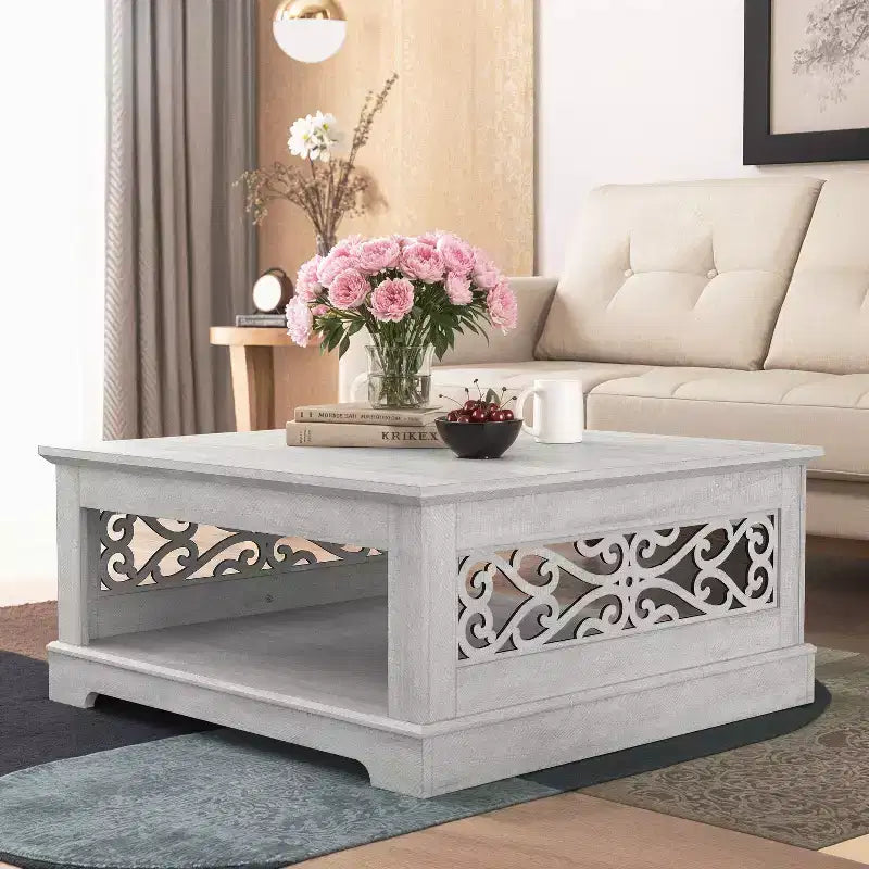 Table basse en bois avec étagère de rangement