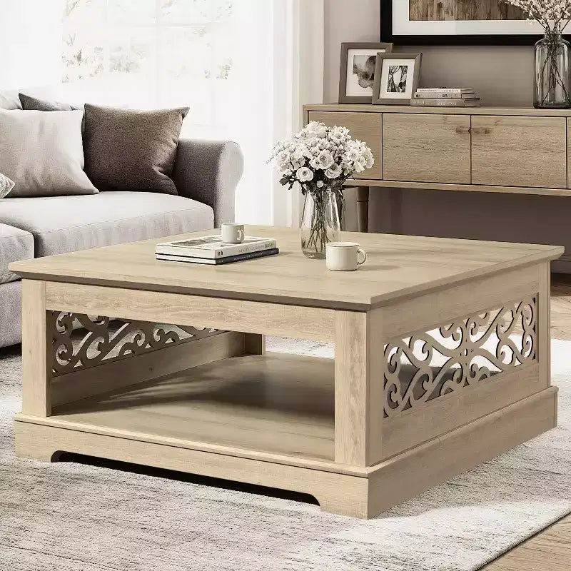 Table basse en bois avec étagère de rangement