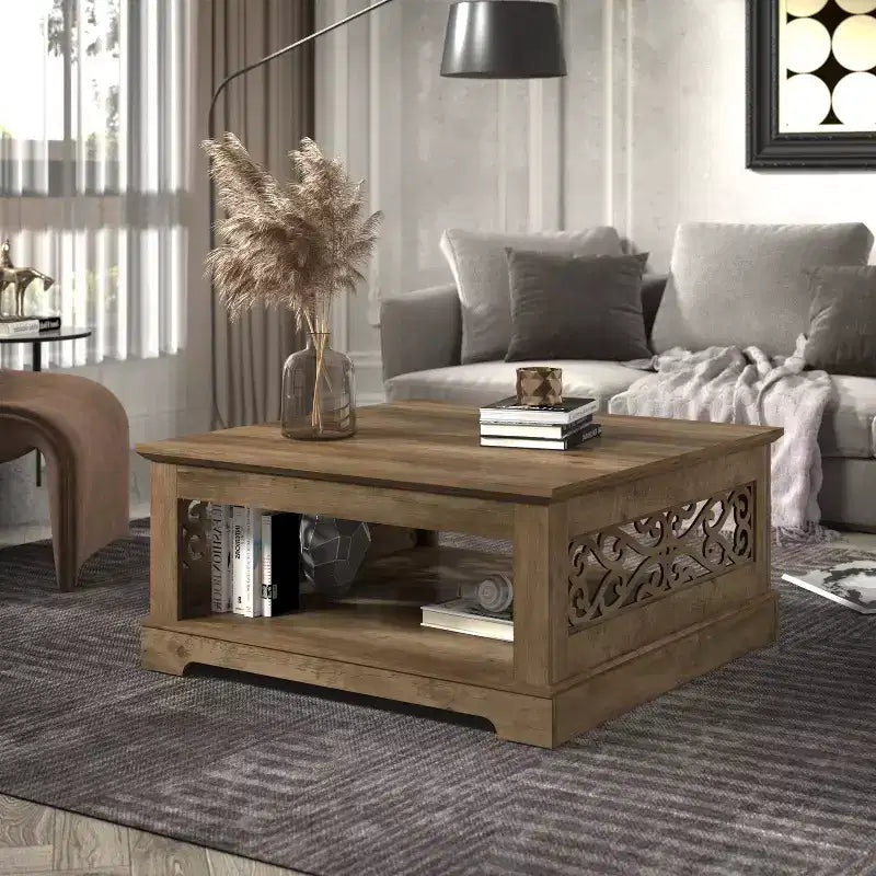 Table basse en bois avec étagère de rangement