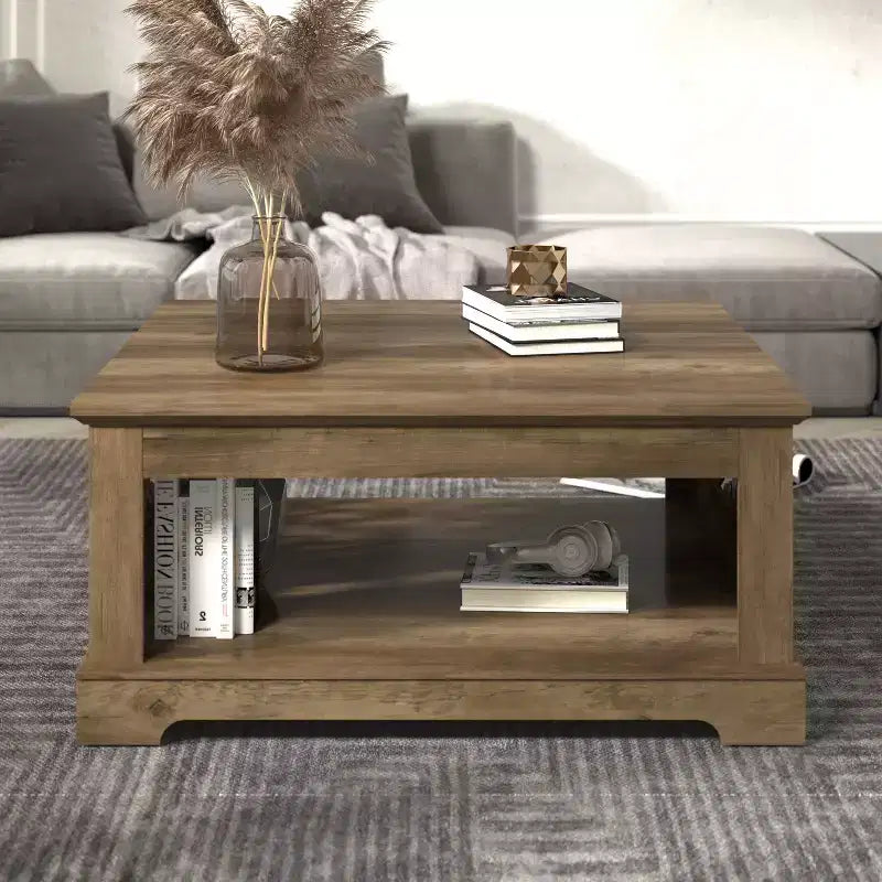Table basse en bois avec étagère de rangement
