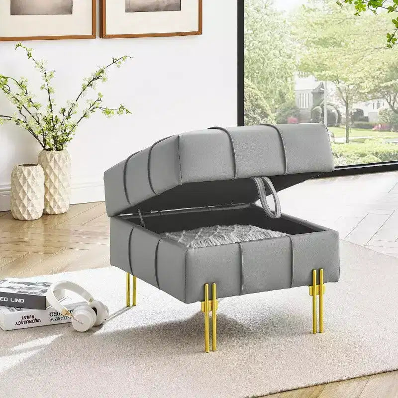 Banc de bout de lit de rangement en cuir anti-rayures, adapté aux animaux domestiques