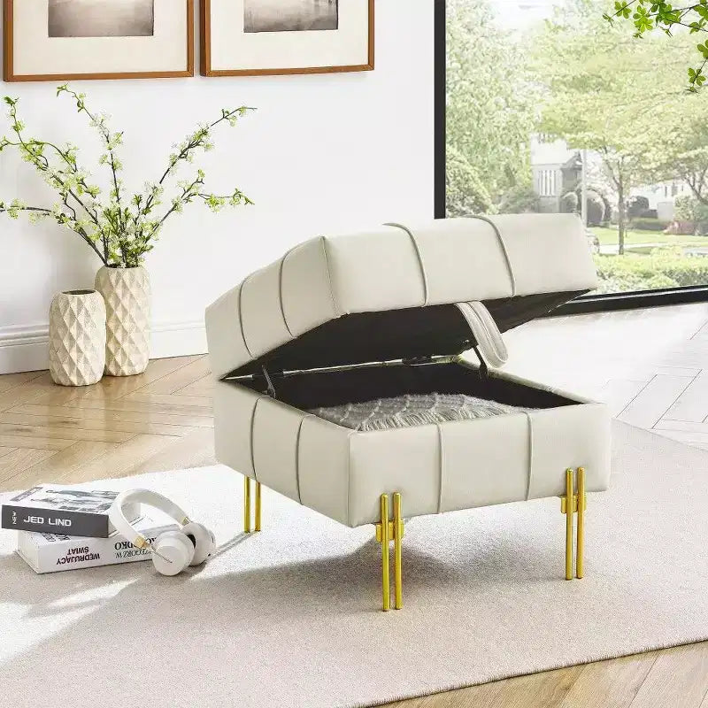 Banc de bout de lit de rangement en cuir anti-rayures, adapté aux animaux domestiques