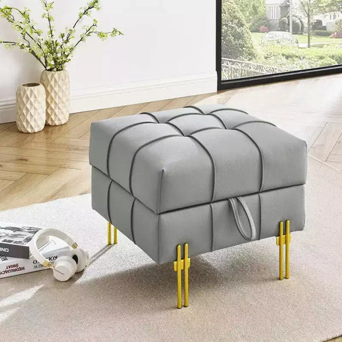 TUYOHW 22 Anti-Scratch Leather Storage Ottoman Pet Friendly End of Bed Bench with Golden Metal Legs Ottoman for Living Room Bedroom Entryway