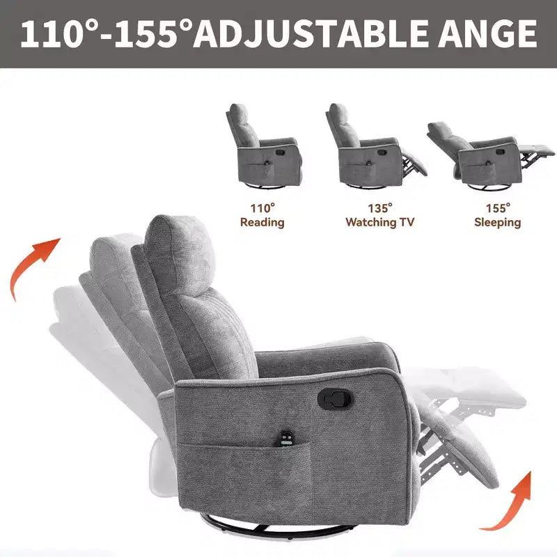 Fauteuil inclinable manuel Chenille chauffant massant avec fonction bascule et pivotante