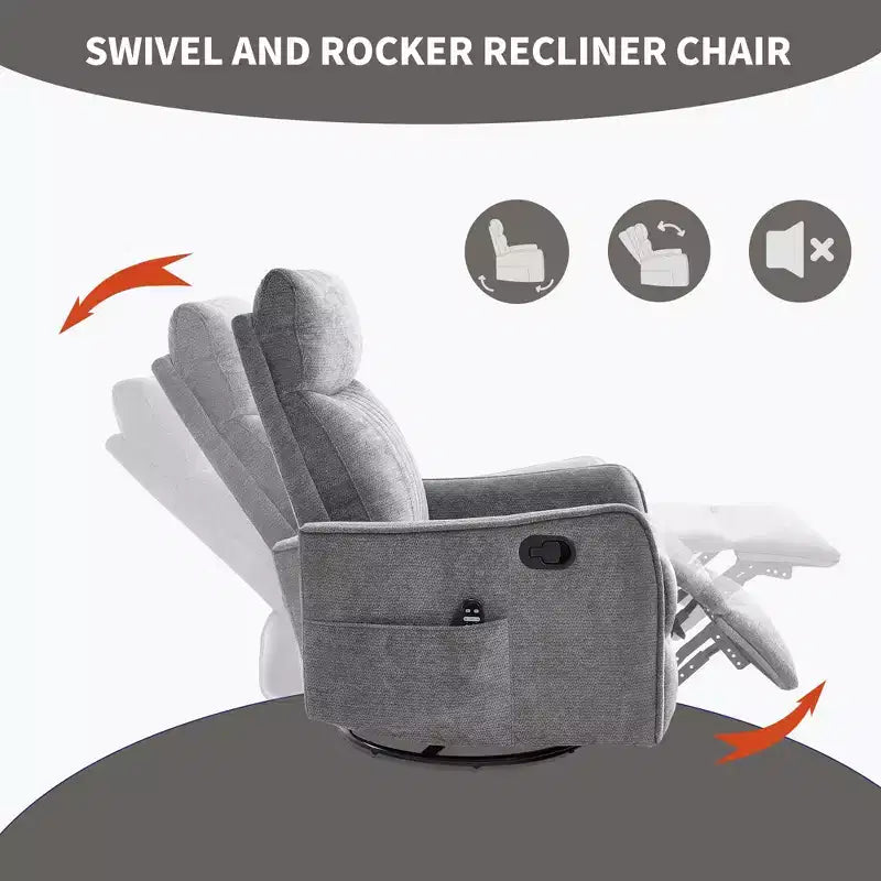 Fauteuil inclinable manuel Chenille chauffant massant avec fonction bascule et pivotante