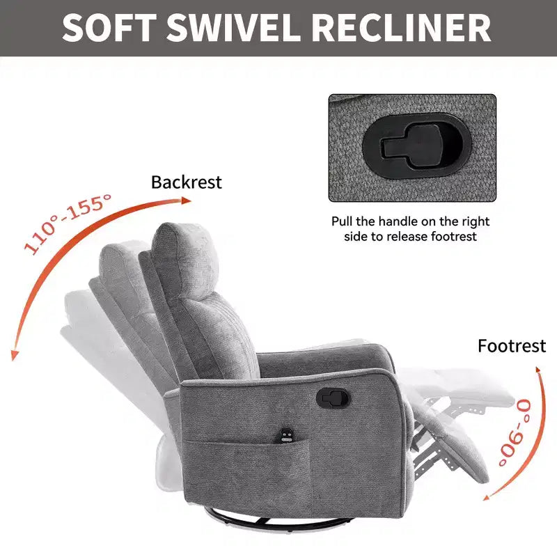 Fauteuil inclinable manuel Chenille chauffant massant avec fonction bascule et pivotante
