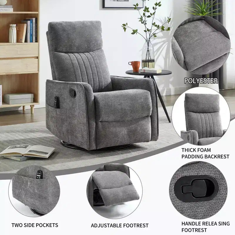 Fauteuil inclinable manuel Chenille chauffant massant avec fonction bascule et pivotante