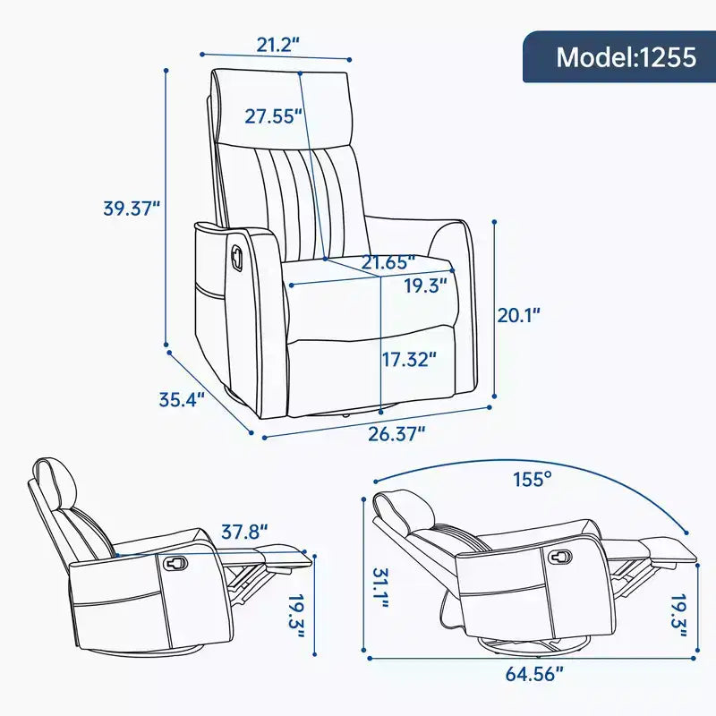 Fauteuil inclinable manuel Chenille chauffant massant avec fonction bascule et pivotante
