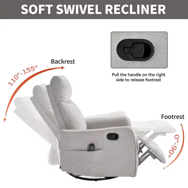 Fauteuil inclinable manuel Chenille chauffant massant avec fonction bascule et pivotante