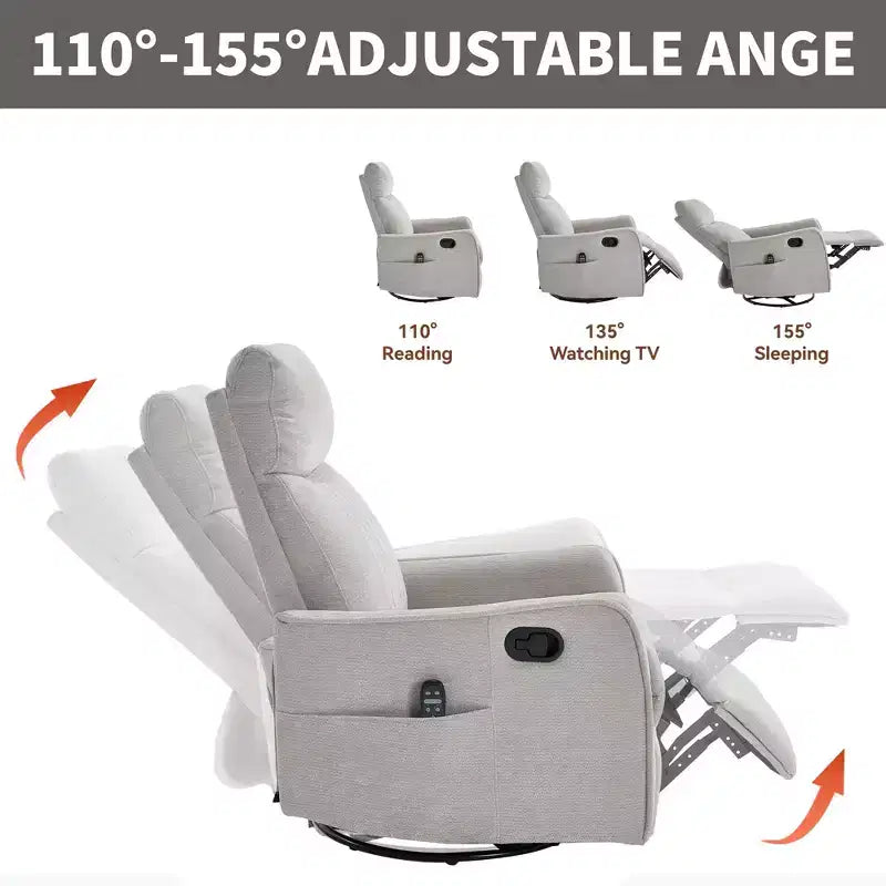 Fauteuil inclinable manuel Chenille chauffant massant avec fonction bascule et pivotante