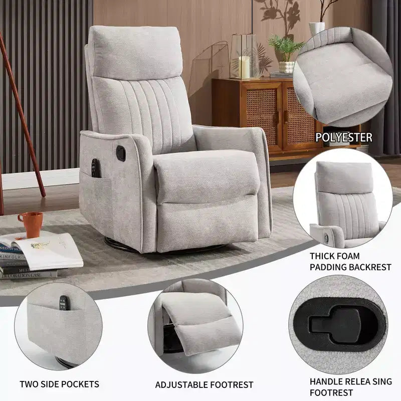 Fauteuil inclinable manuel Chenille chauffant massant avec fonction bascule et pivotante