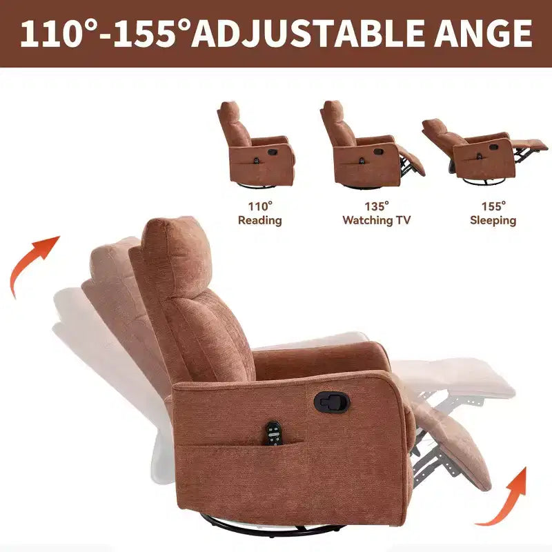 Fauteuil inclinable manuel Chenille chauffant massant avec fonction bascule et pivotante
