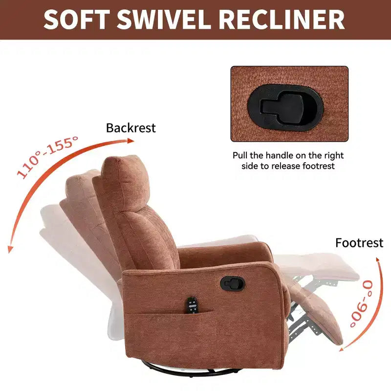 Fauteuil inclinable manuel Chenille chauffant massant avec fonction bascule et pivotante