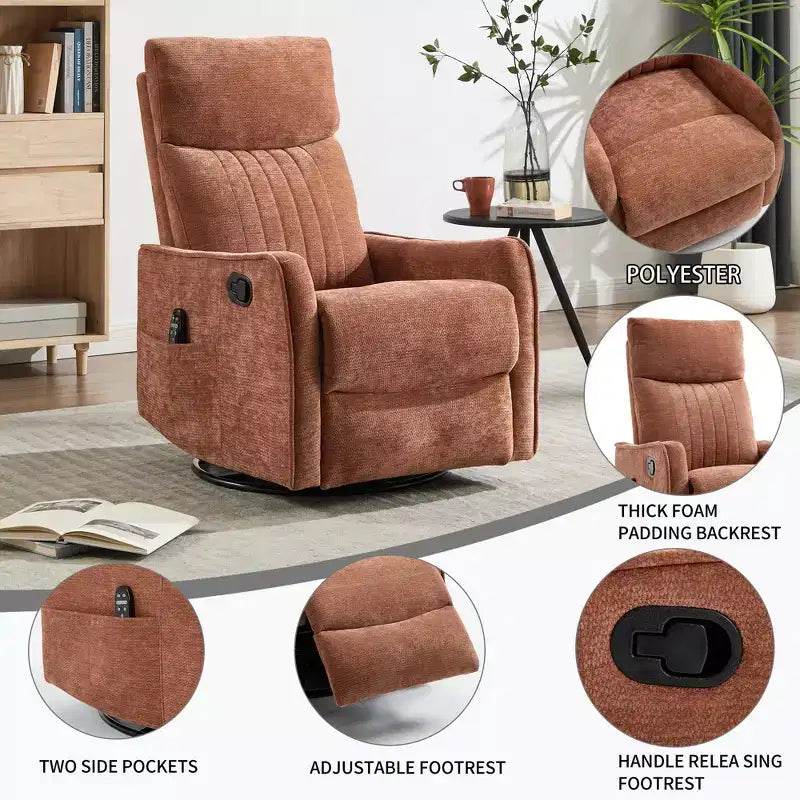 Fauteuil inclinable manuel Chenille chauffant massant avec fonction bascule et pivotante