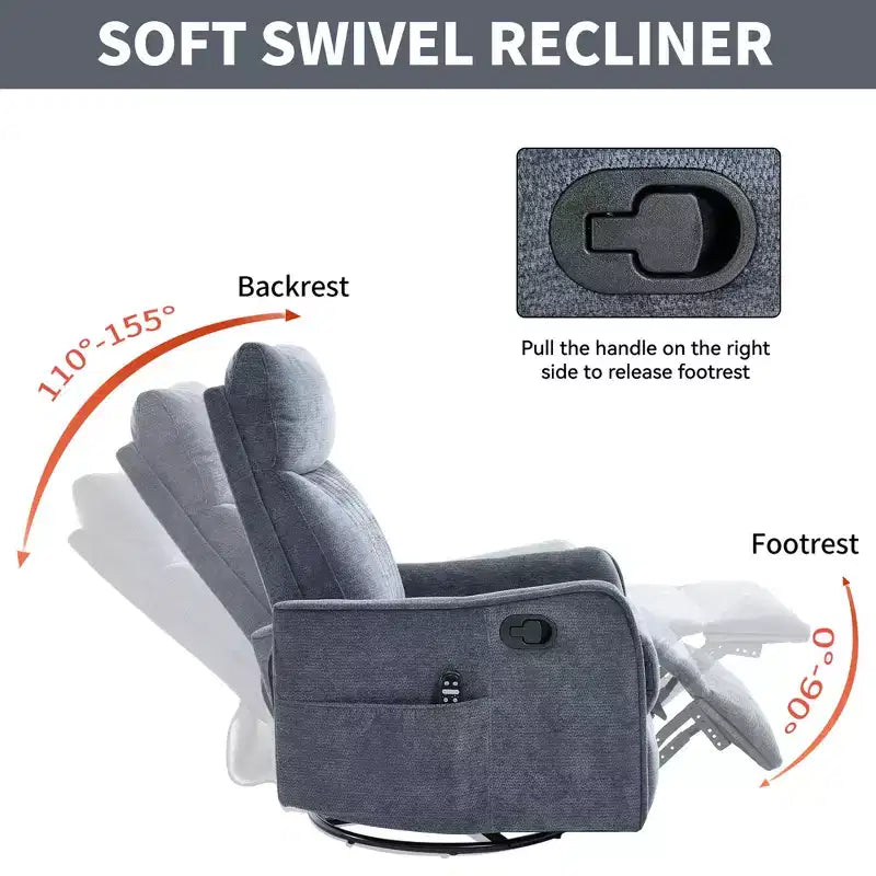Fauteuil inclinable manuel Chenille chauffant massant avec fonction bascule et pivotante