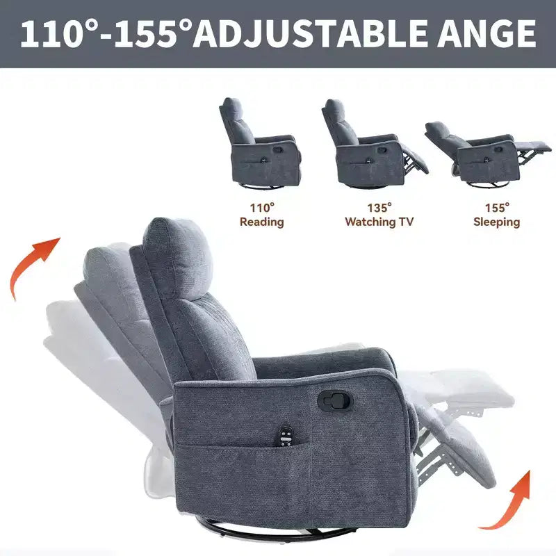 Fauteuil inclinable manuel Chenille chauffant massant avec fonction bascule et pivotante