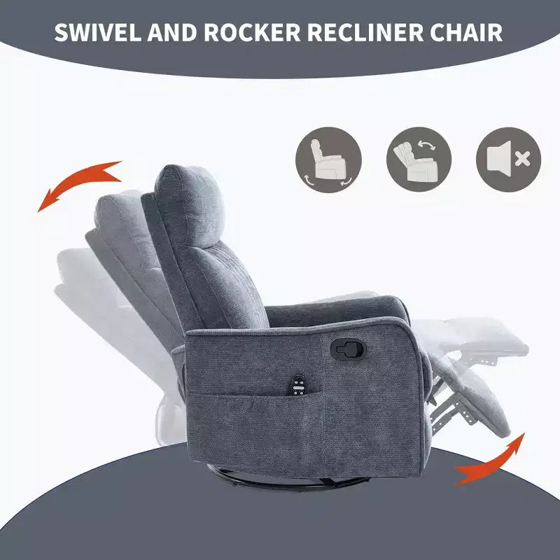 Fauteuil inclinable manuel Chenille chauffant massant avec fonction bascule et pivotante