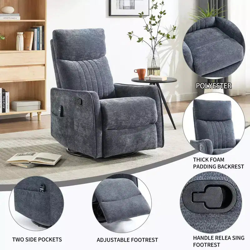 Fauteuil inclinable manuel Chenille chauffant massant avec fonction bascule et pivotante