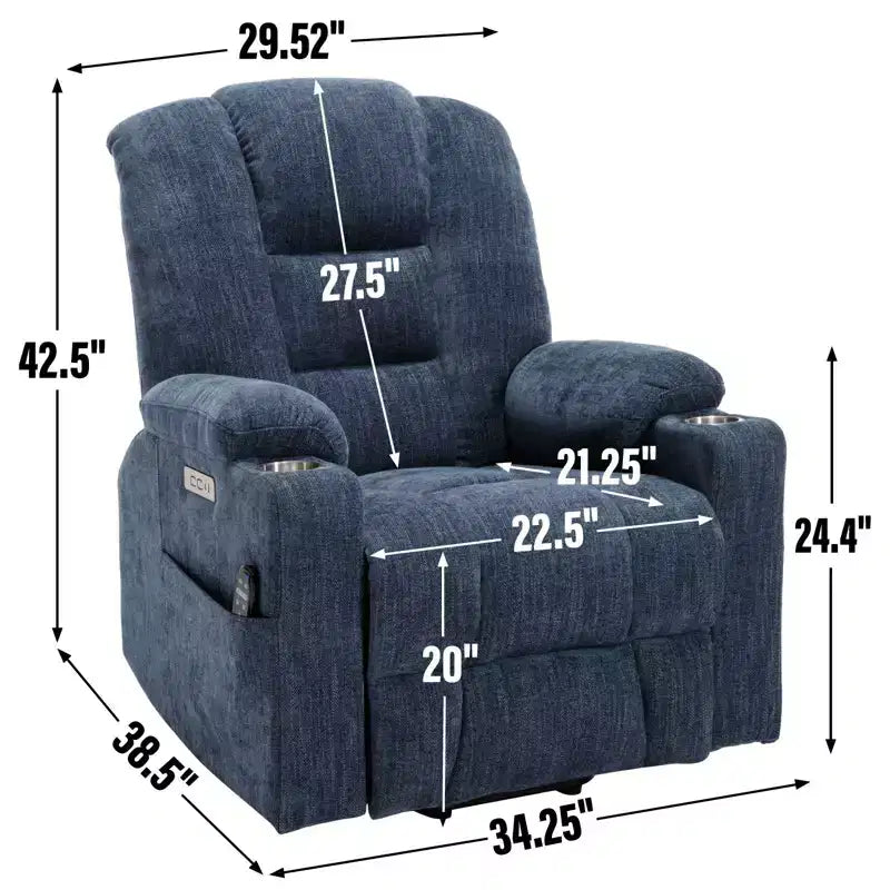 Fauteuil inclinable électrique grand format en chenille grise avec massage