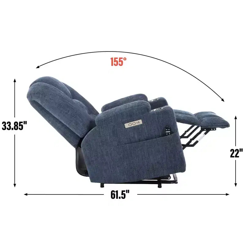 Fauteuil inclinable électrique grand format en chenille grise avec massage