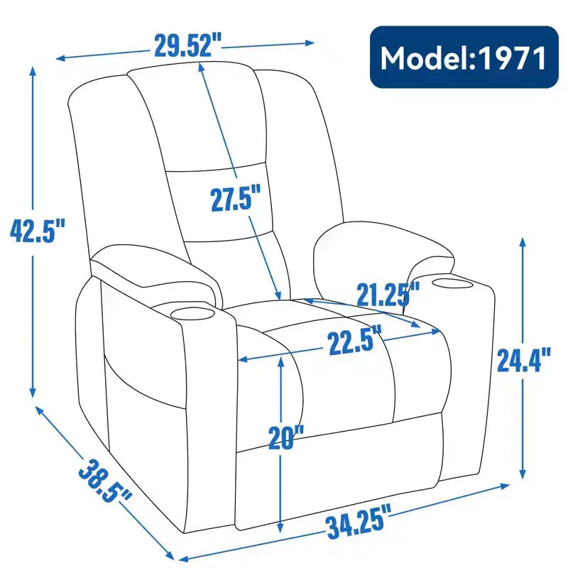 Fauteuil inclinable électrique grand format en chenille grise avec massage