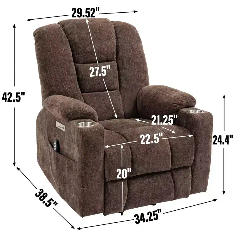 Fauteuil inclinable électrique grand format en chenille grise avec massage