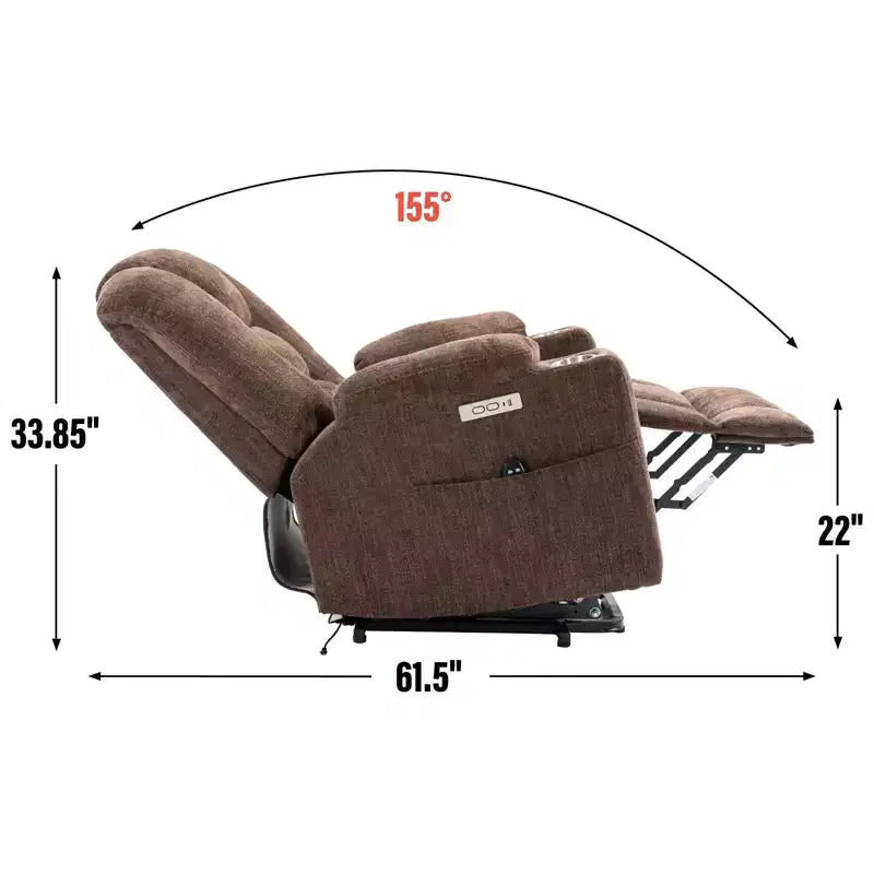 Fauteuil inclinable électrique grand format en chenille grise avec massage