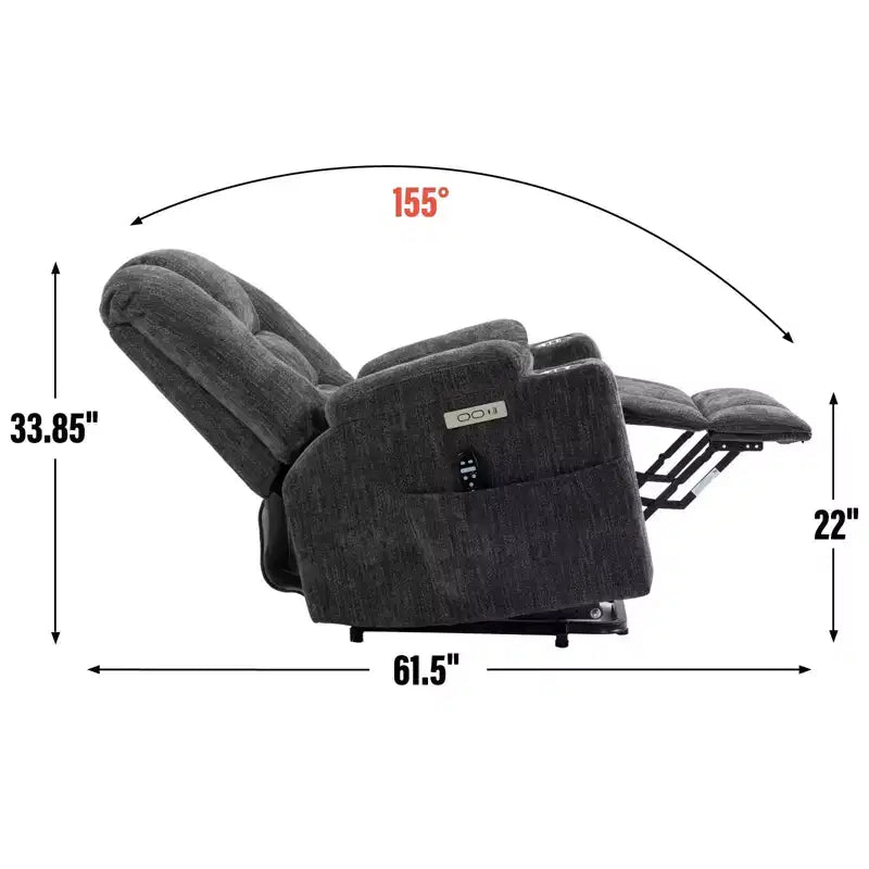 Fauteuil inclinable électrique grand format en chenille grise avec massage