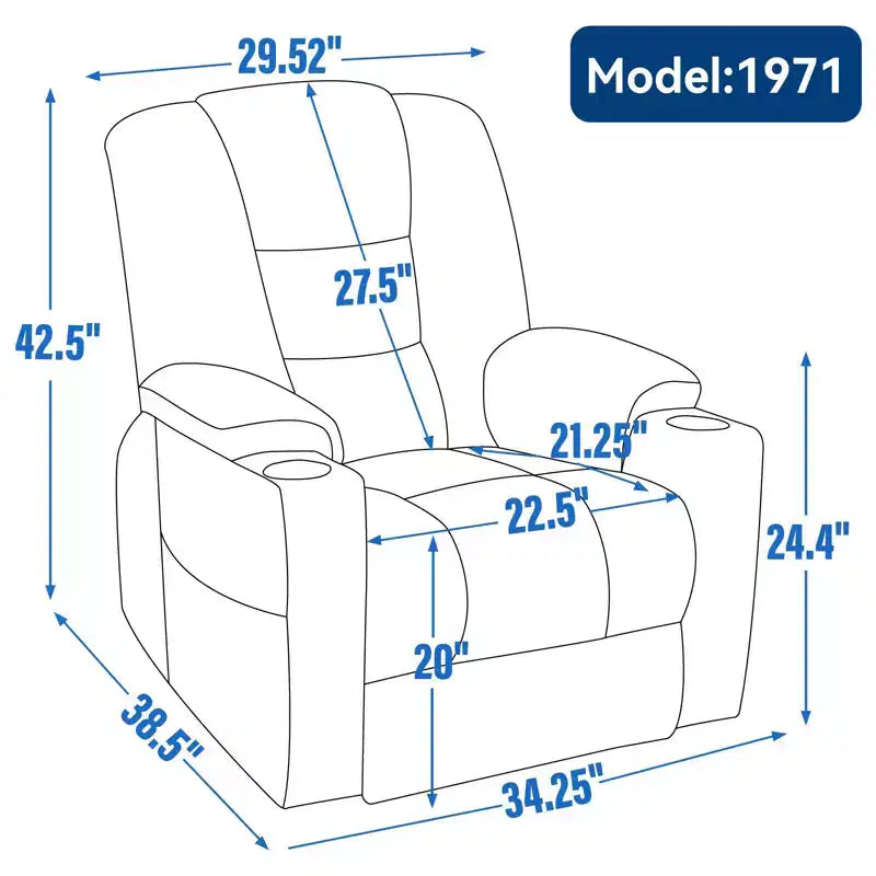 Fauteuil inclinable électrique grand format en chenille grise avec massage