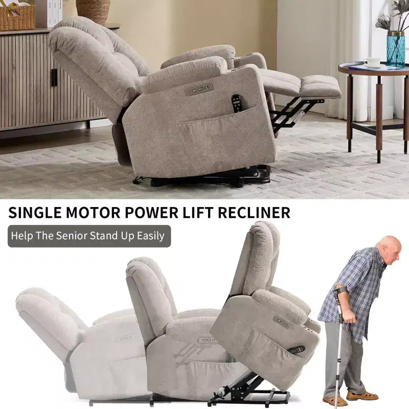 Fauteuil inclinable électrique grand format en chenille grise avec massage