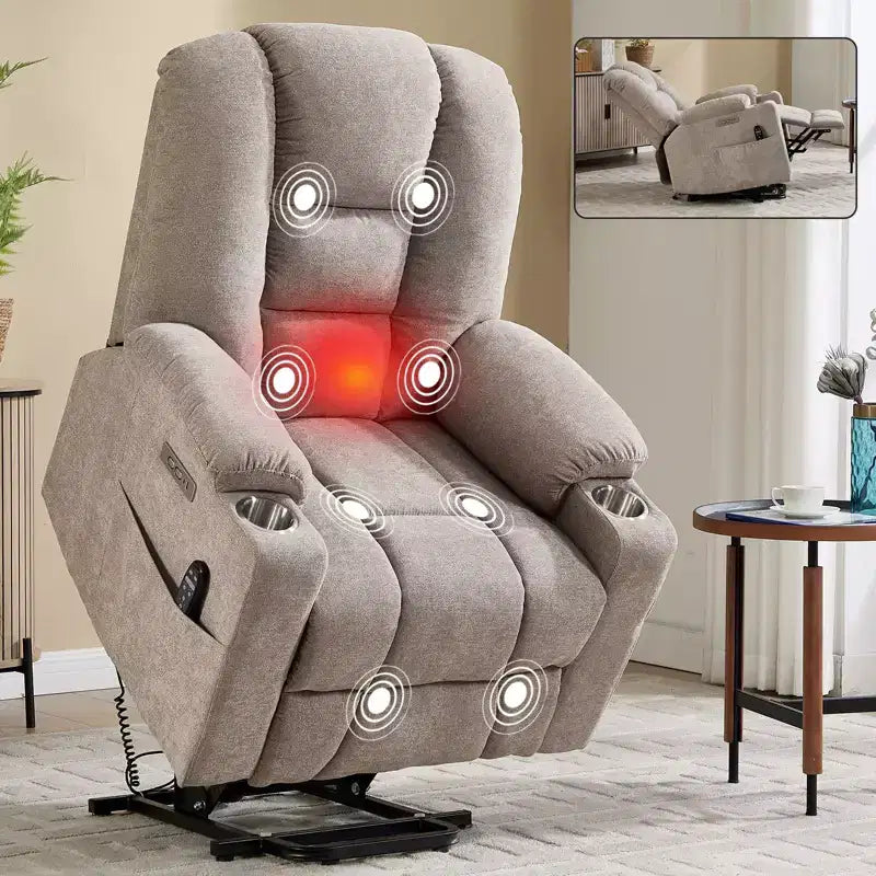 Fauteuil inclinable électrique grand format en chenille grise avec massage
