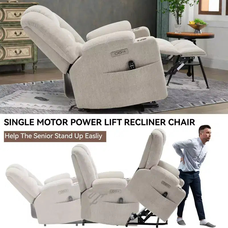 Fauteuil inclinable électrique grand format en chenille grise avec massage