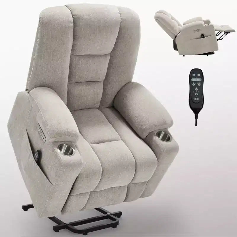 Fauteuil inclinable électrique grand format en chenille grise avec massage