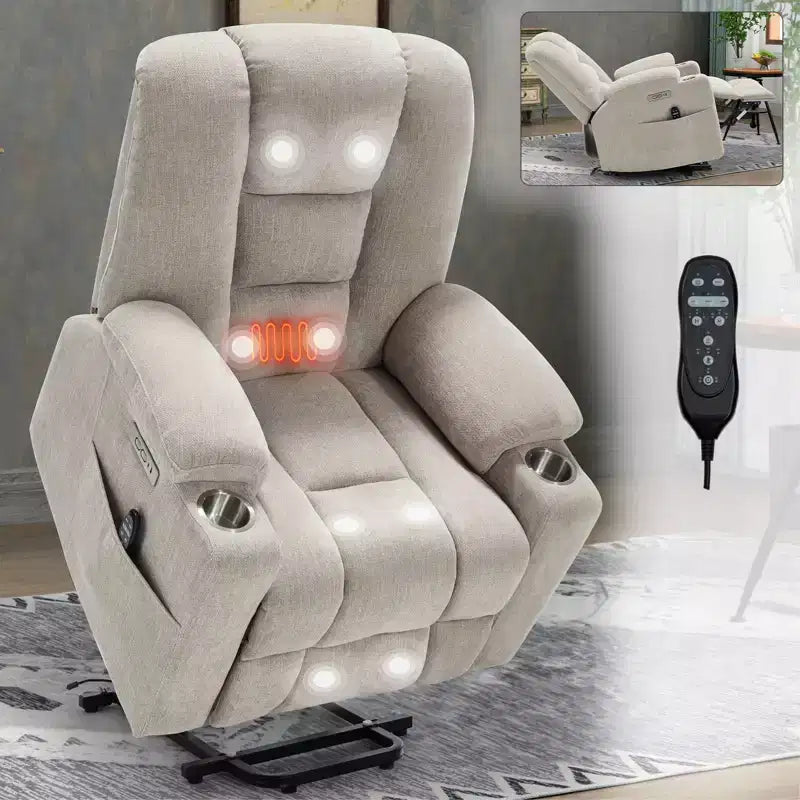 Fauteuil inclinable électrique grand format en chenille grise avec massage