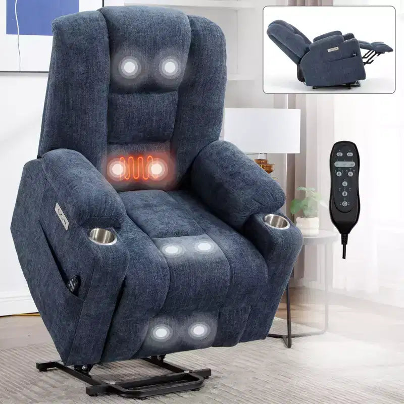 Fauteuil inclinable électrique grand format en chenille grise avec massage