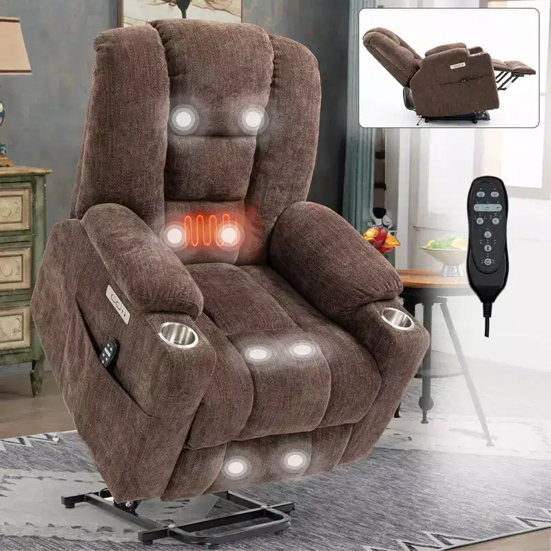 Fauteuil inclinable électrique grand format en chenille grise avec massage