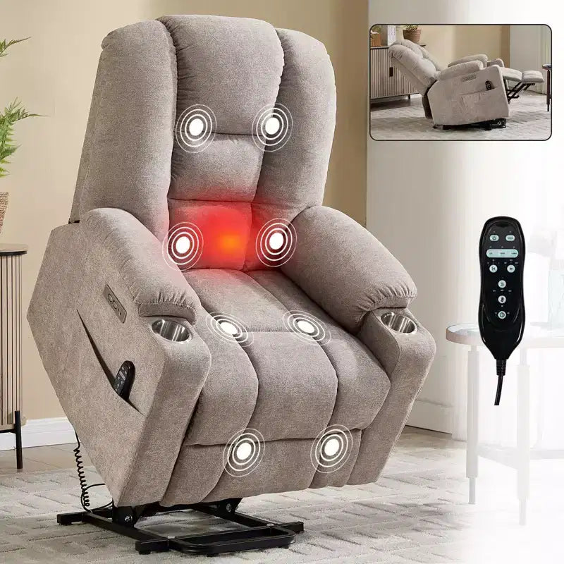 Fauteuil inclinable électrique grand format en chenille grise avec massage